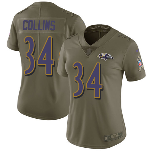 Nike Ravens #34 Alex Collins Olive Women's Stitched NFL Limited Salute to Service Jersey - Click Image to Close
